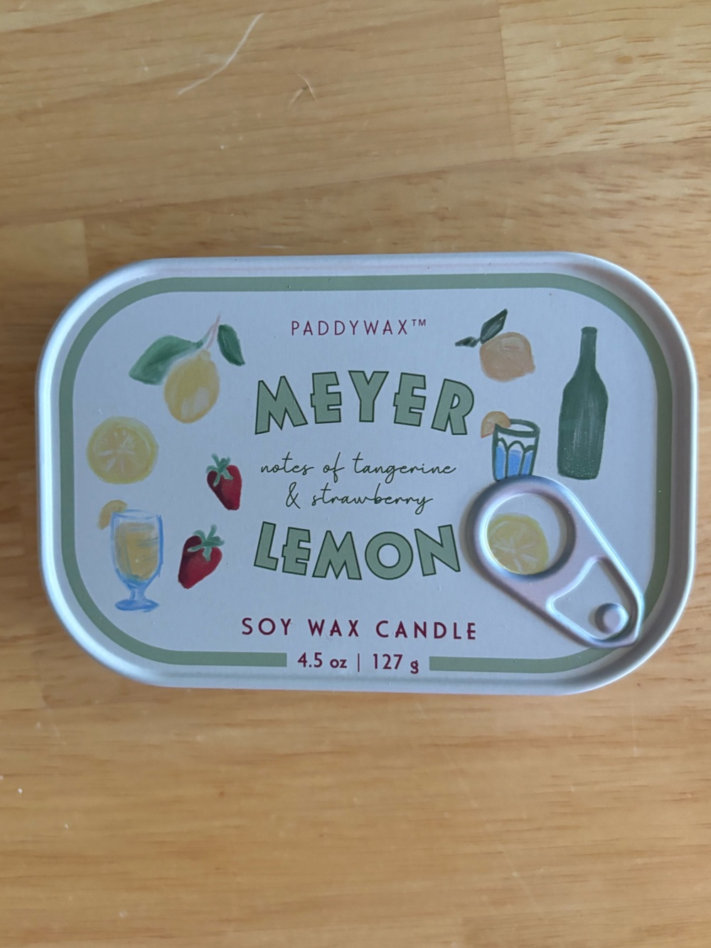 Paddywax Meyer Lemon Soy Wax Candle - Cream & Green Tin
